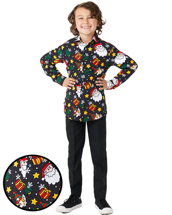 Santa Elves Black Boys Suitmeister Christmas Shirt