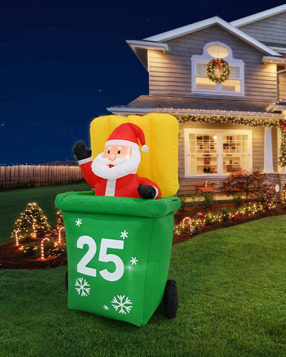 Santa in Recycle Wheelie Bin Christmas Lawn Inflatable