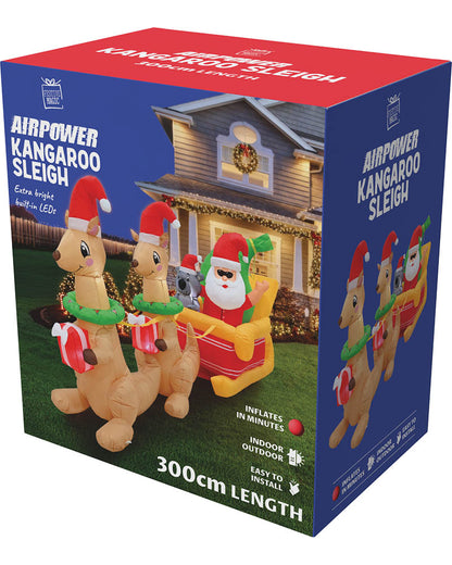 Santa Koala Sleigh 2 Kangaroos Christmas Lawn Inflatable 3m