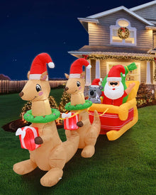 Santa Koala Sleigh 2 Kangaroos Christmas Lawn Inflatable 3m
