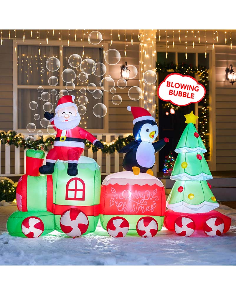 Santa on The Train Christmas Lawn Inflatable 2.4m