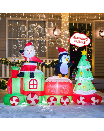 Santa on The Train Christmas Lawn Inflatable 2.4m