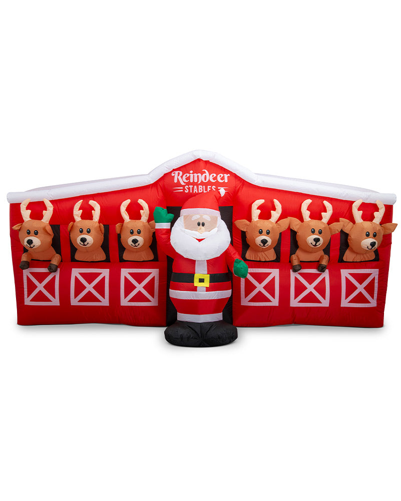 Santa Reindeers Stable Inflatable Christmas Decoration 2.6m