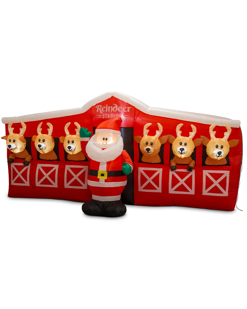 Santa Reindeers Stable Inflatable Christmas Decoration 2.6m