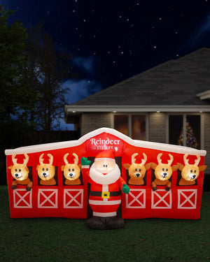 Santa Reindeers Stable Inflatable Christmas Decoration 2.6m