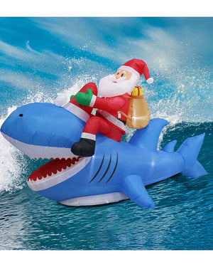 Santa Riding Shark Inflatable Christmas Decoration 2.5m