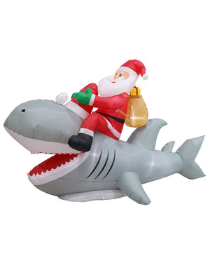 Santa Riding Shark Inflatable Christmas Decoration 2.5m