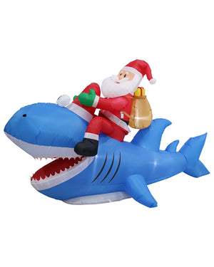 Santa Riding Shark Inflatable Christmas Decoration 2.5m