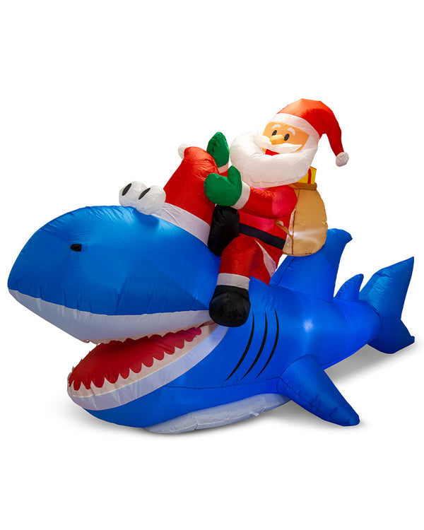 Santa Riding Shark Inflatable Christmas Decoration 2.5m