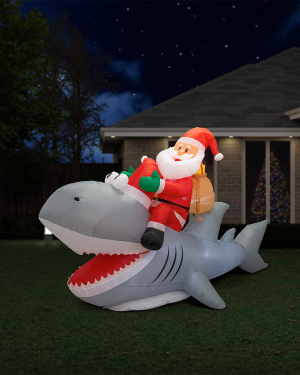 Santa Riding Shark Inflatable Christmas Decoration 2.5m