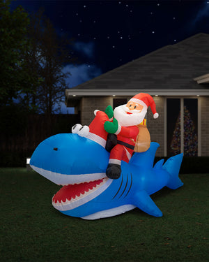 Santa Riding Shark Inflatable Christmas Decoration 2.5m
