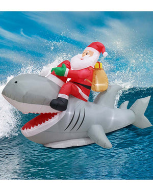Santa Riding Shark Inflatable Christmas Decoration 2.5m