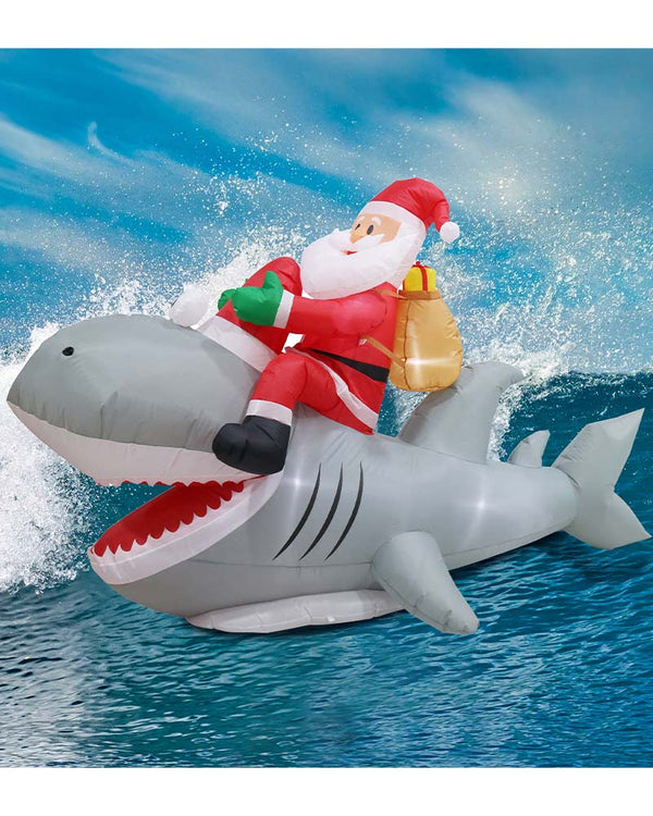 Santa Riding Shark Inflatable Christmas Decoration 2.5m
