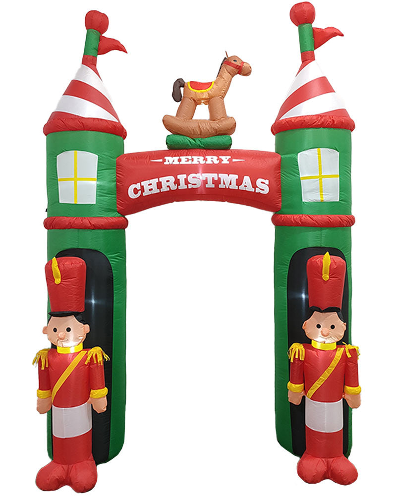Santa Shop Archway with Toy Soldiers and Rocking Horse Christmas Lawn Inflatable 3m