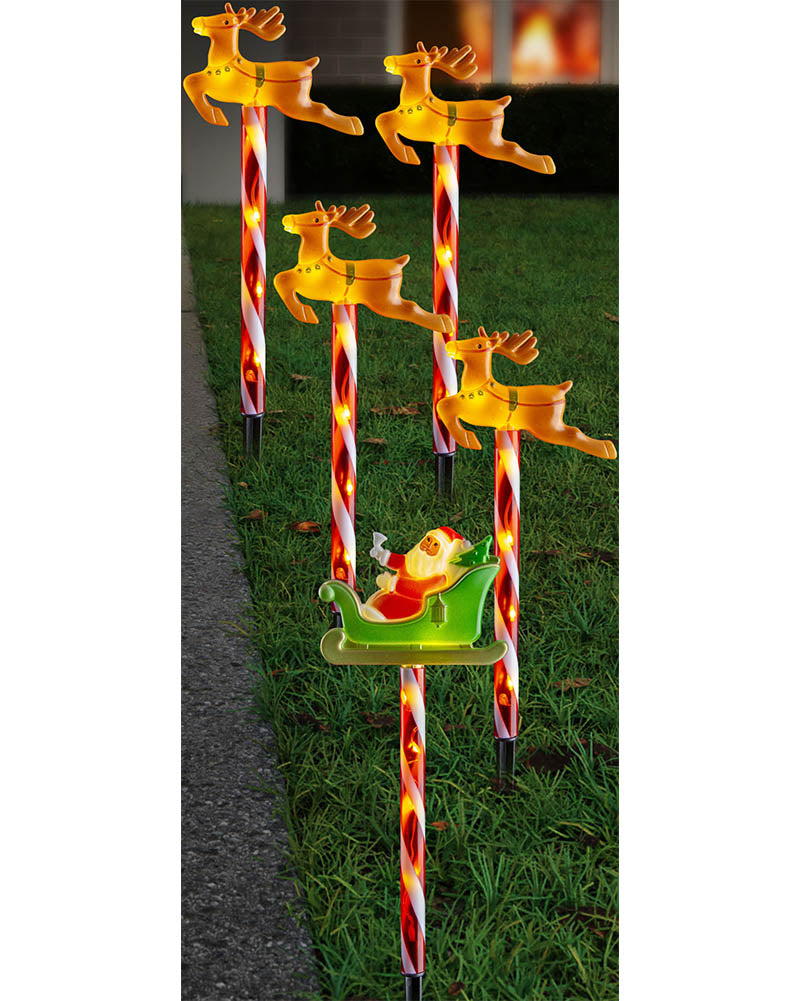 Santa Sleigh Flashing Solar Path Set Pack of 5