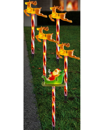Santa Sleigh Flashing Solar Path Set Pack of 5
