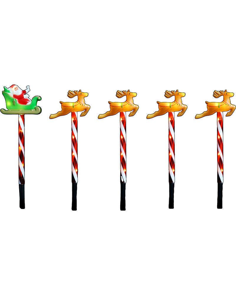 Santa Sleigh Flashing Solar Path Set Pack of 5