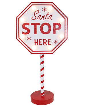 Santa Stop Here Signpost LED Christmas Decoration 40cm