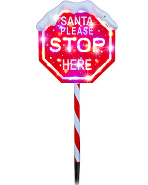 Santa Stop Here Sign Multi Base LED Christmas Lawn Decoration 1m