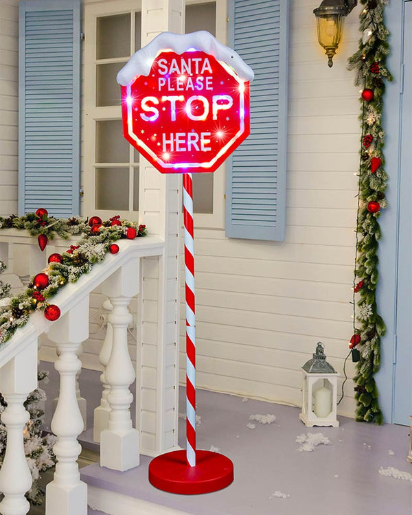 Santa Stop Here Sign Multi Base LED Christmas Lawn Decoration 1m