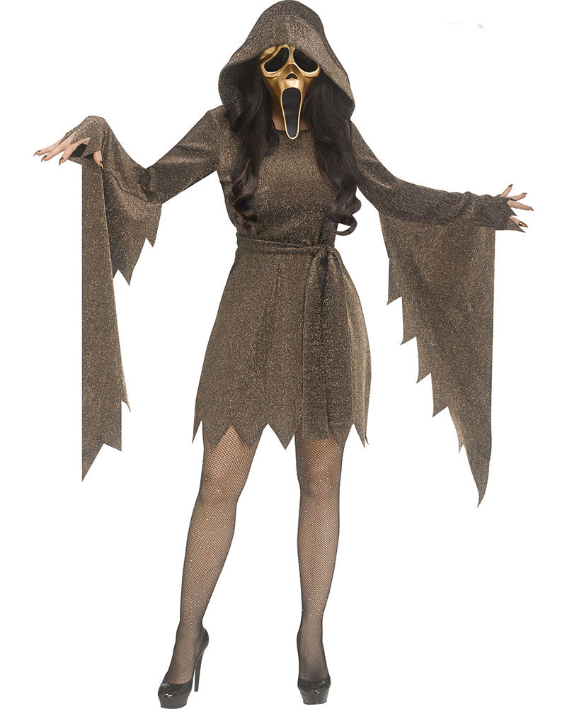Scream Ghost Face Shimmer Gold Womens Costume