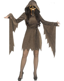 Scream Ghost Face Shimmer Gold Womens Halloween Costume