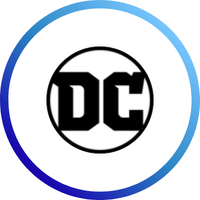 DC Comics logo with a blue circle around it. Shop DC Comics.