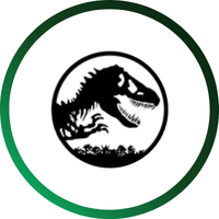 Logo with a Jurassic World dinosaur silhouette inside a green circle. Shop Jurassic World.