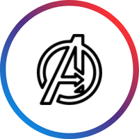Stylised letter 'A' Avengers logo inside a colourful ring. Shop Marvel Avengers.