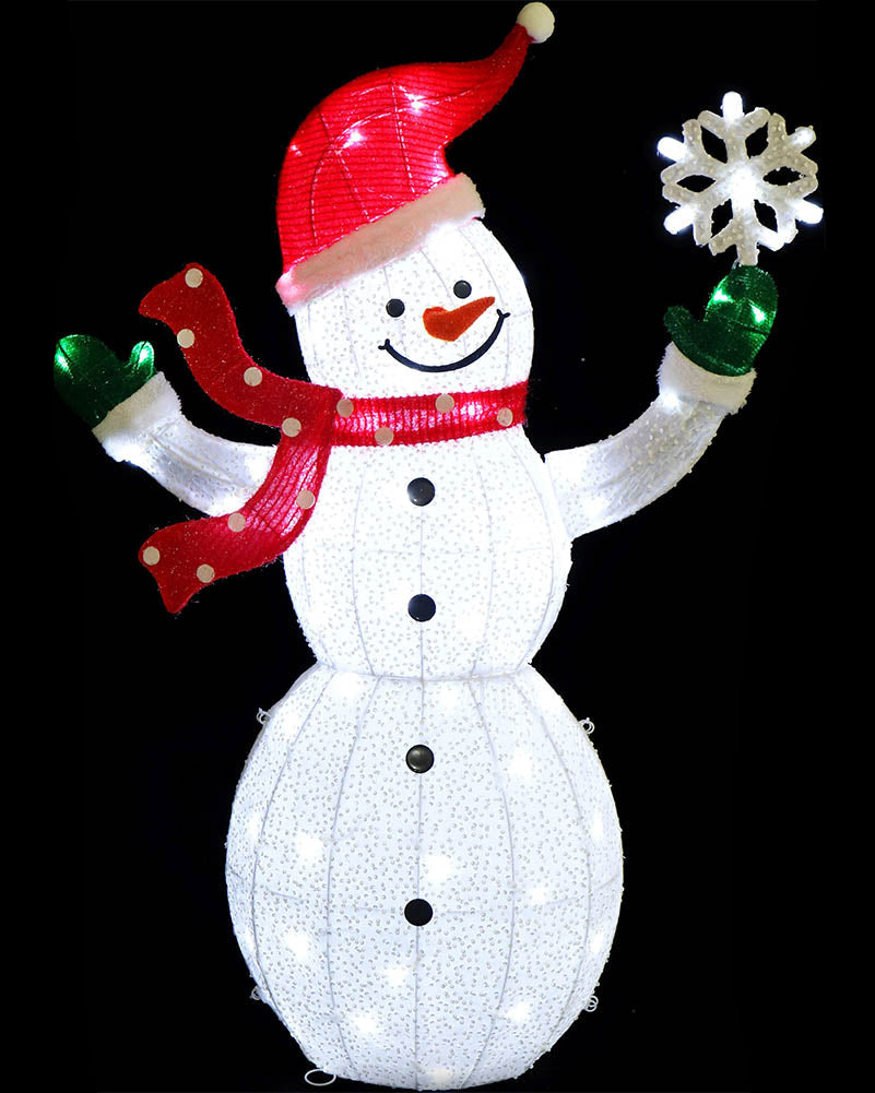 Sequin Snowman With Snowflake Twinkling Christmas Light Decoration 1.2m