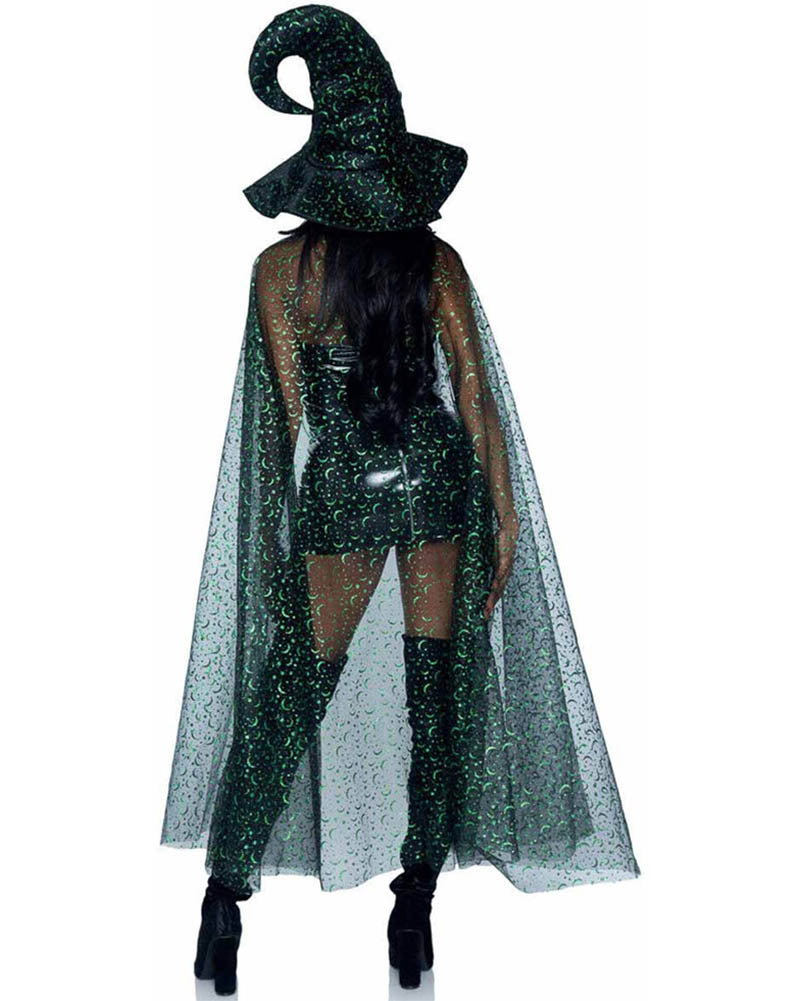 Sheer Glitter Moon Witch Cape and Hat Set