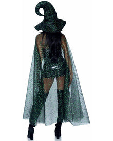 Sheer Glitter Moon Witch Halloween Cape and Hat Set