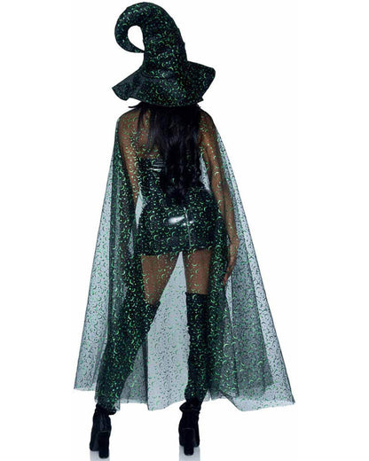 Sheer Glitter Moon Witch Cape and Hat Set