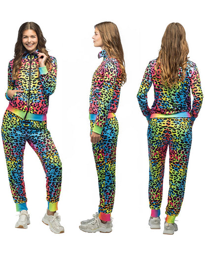 80s Shell Suit Leopard Art Babe UV Womens Costume