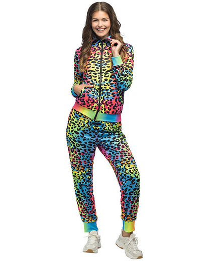 80s Shell Suit Leopard Art Babe UV Womens Costume