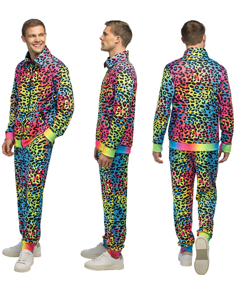 80s Shell Suit Leopard Art Dude UV Mens Costume