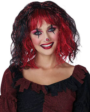 Shimmering Jester Short Black and Red Wig