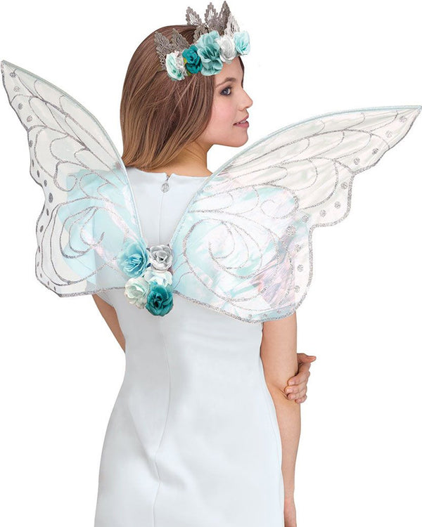 Silver and Blue Opaline Fairy Wings