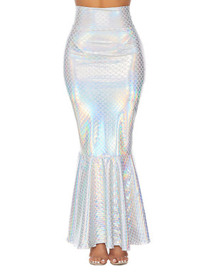 Silver and White Mermaid Deluxe Womens Skirt