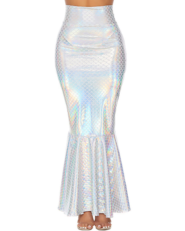 Silver and White Mermaid Deluxe Womens Skirt