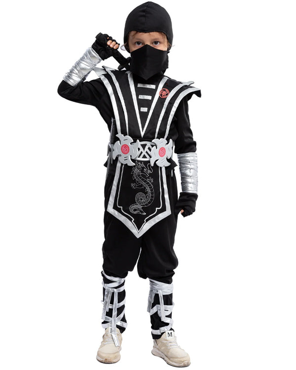 Silver Ninja Complete Kids Costume