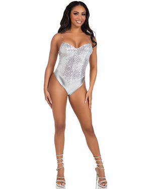 Silver Sequin Deluxe Corset Boned Bodysuit