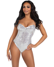 Silver Sequin Deluxe Corset Boned Bodysuit