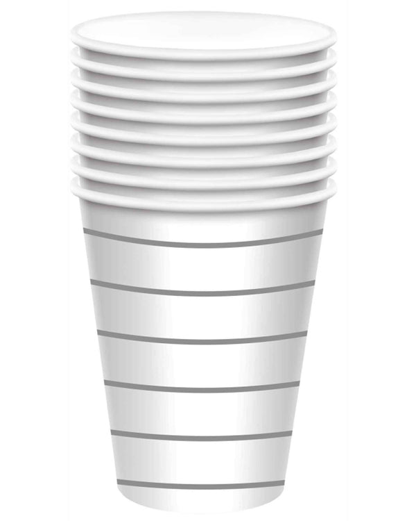 Silver Stripes 266ml Paper Cups Pack of 8