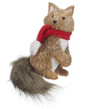 Sisal Fox with Plush Tail and Red Scarf Christmas Decoration 23cm