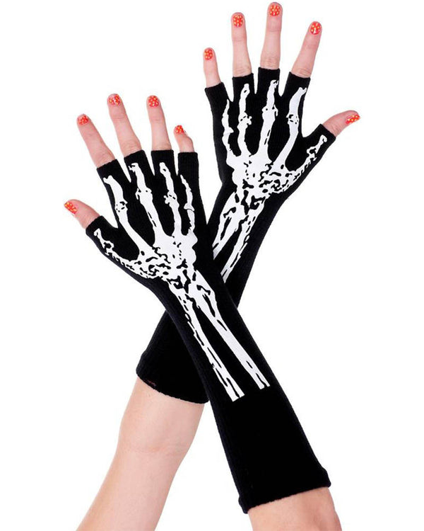 Skeleton Long Fingerless Gloves