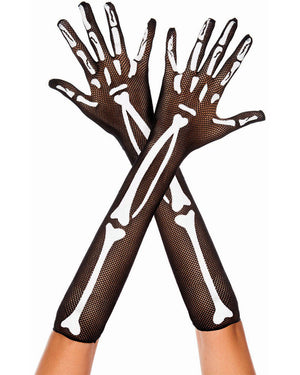 Skeleton Fishnet Elbow Length Gloves
