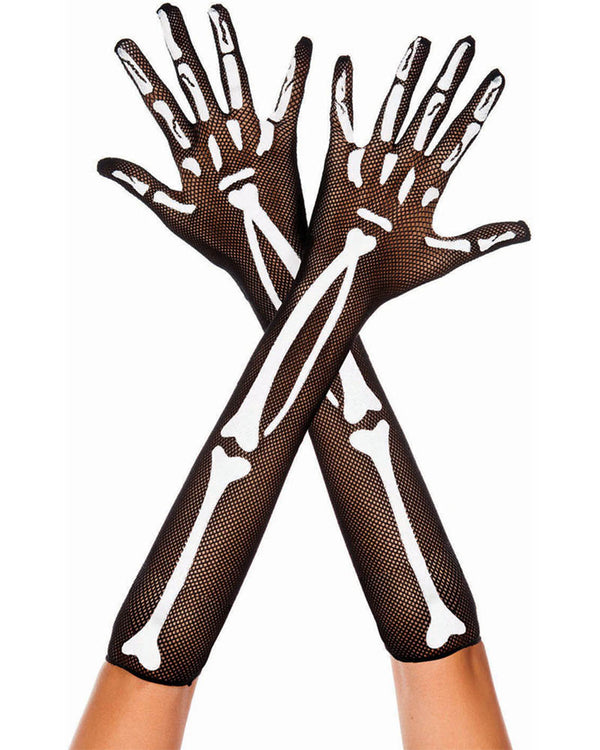 Skeleton Fishnet Elbow Length Gloves