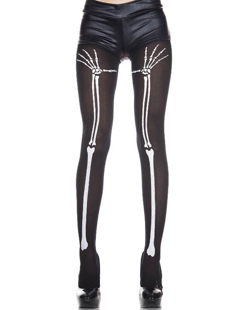 Skeleton Hand Print Black and White Tights