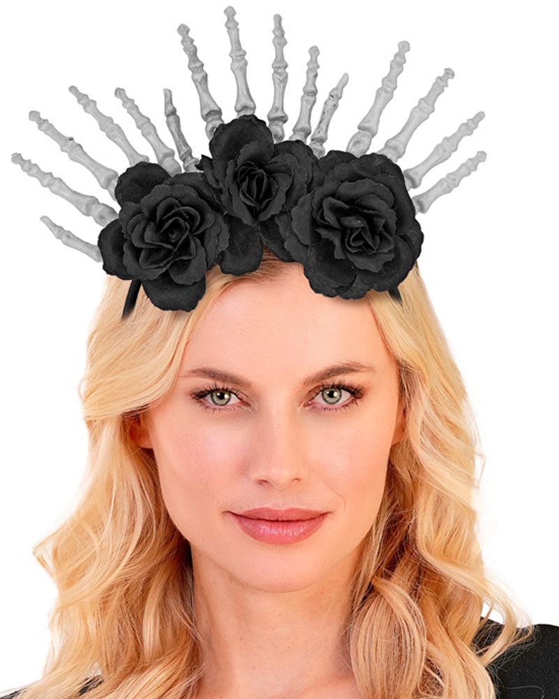 Skeleton Hands and Black Roses Headpiece